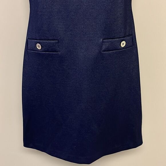 Tommy Hilfiger Navy Sleeveless Sheath Dress with Gold Hardware Back Zipper-Sz 10 - Picture 3 of 10